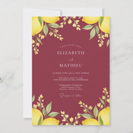 Invitation Mariage Eucalyptus Citron Pourpre (Devant)