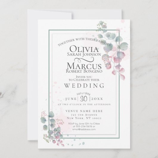 Invitation Mariage | Éucalyptus d'aquarelle moderne (Devant)