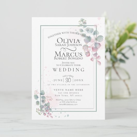 Invitation Mariage | Éucalyptus d'aquarelle moderne (Debout devant)