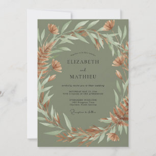 Invitation Mariage Eucalyptus Doux Feuillage Cuivre Olive