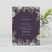 Invitation Mariage Eucalyptus Doux Feuillage Prune Doré (Debout devant)