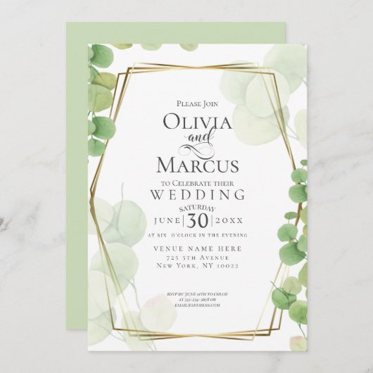 Invitation MARIAGE | Eucalyptus du printemps moderne (Devant / Derrière)