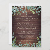 Invitation Mariage Eucalyptus en bois rustique (Devant)