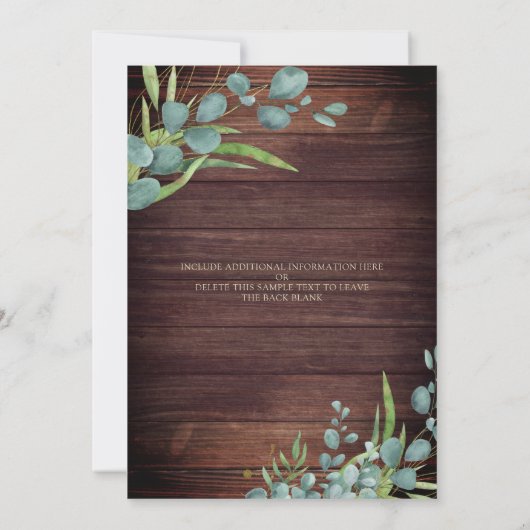 Invitation Mariage Eucalyptus en bois rustique (Dos)