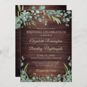 Invitation Mariage Eucalyptus en bois rustique (Devant / Derrière)