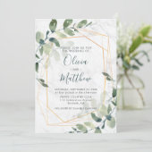 Invitation Mariage Eucalyptus en or géométrique marbre (Debout devant)