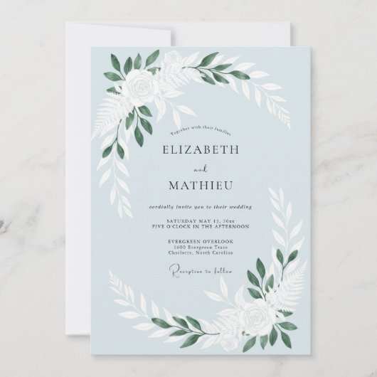 Invitation Mariage Eucalyptus Endommagé au Feuillage Bleu Aci (Devant)