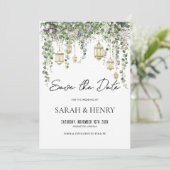 Invitation Mariage Eucalyptus et Lanterne Dorée (Debout devant)