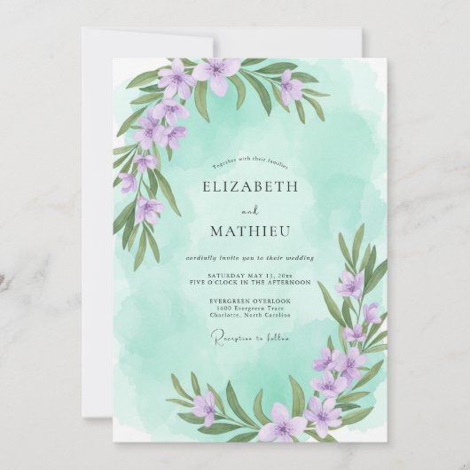 Invitation Mariage Eucalyptus et Lilas Menthe (Devant)