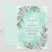 Invitation Mariage Eucalyptus et Lilas Menthe (Devant / Derrière)