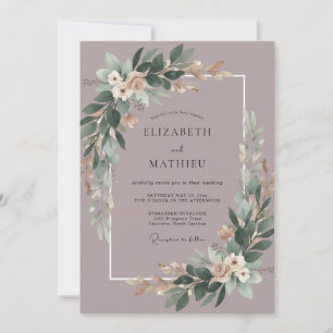 Invitation Mariage Eucalyptus et Prune Poussiéreux