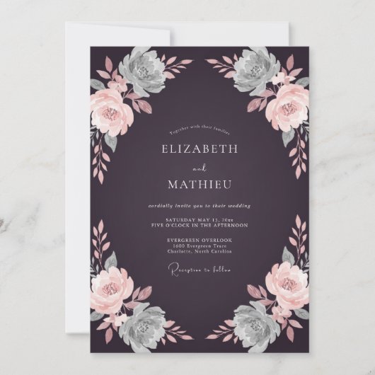 Invitation Mariage Eucalyptus et Prunier Maussade (Devant)
