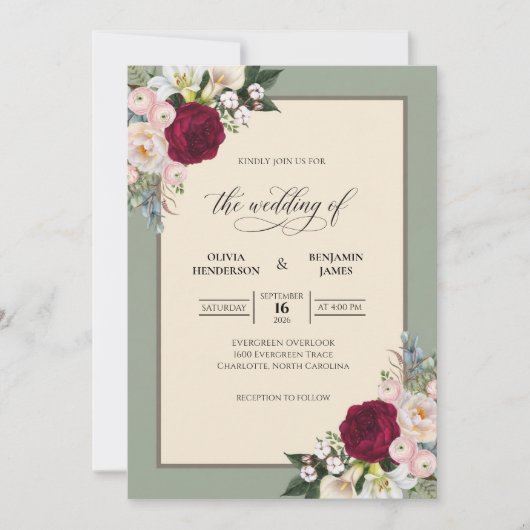 Invitation Mariage Eucalyptus et Rameau d'Olive Marron (Devant)