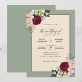 Invitation Mariage Eucalyptus et Rameau d'Olive Marron (Devant / Derrière)