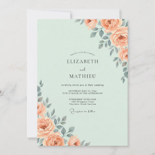 Invitation Mariage Eucalyptus Feuillage Abricot Menthe