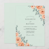 Invitation Mariage Eucalyptus Feuillage Abricot Menthe (Devant / Derrière)