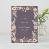 Invitation Mariage Eucalyptus Feuillage Abricot Prune (Debout devant)