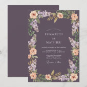 Invitation Mariage Eucalyptus Feuillage Abricot Prune (Devant / Derrière)