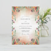 Invitation Mariage Eucalyptus Feuillage Abricot Prune (Debout devant)