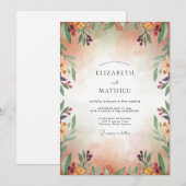 Invitation Mariage Eucalyptus Feuillage Abricot Prune (Devant / Derrière)