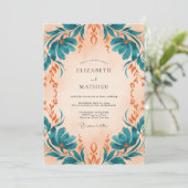 Invitation Mariage Eucalyptus Feuillage Abricot Sarcelle (Debout devant)