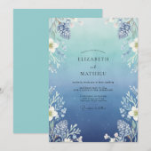 Invitation Mariage Eucalyptus Feuillage Acier Azur (Devant / Derrière)