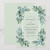 Invitation Mariage Eucalyptus Feuillage Acier Mousse de Mer (Devant / Derrière)