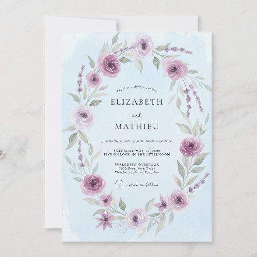 Invitation Mariage Eucalyptus Feuillage Améthyste Ciel (Devant)
