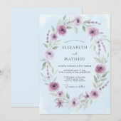 Invitation Mariage Eucalyptus Feuillage Améthyste Ciel (Devant / Derrière)