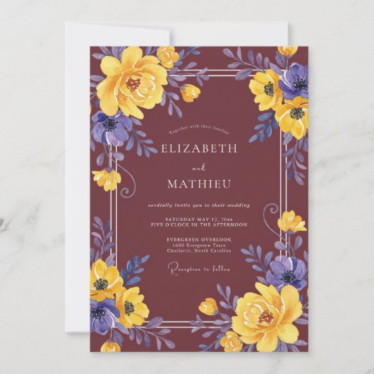 Invitation Mariage Eucalyptus Feuillage Améthyste Ocre (Devant)