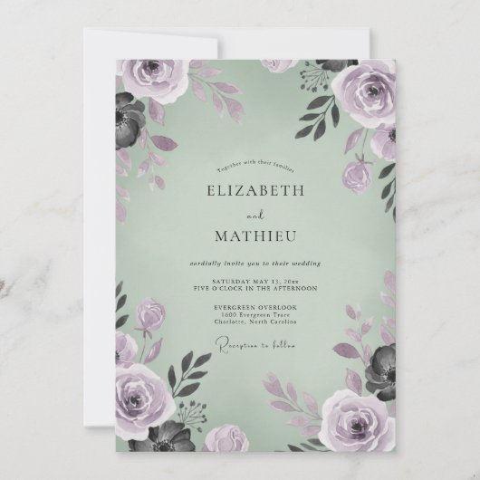 Invitation Mariage Eucalyptus Feuillage Améthyste Sauge (Devant)