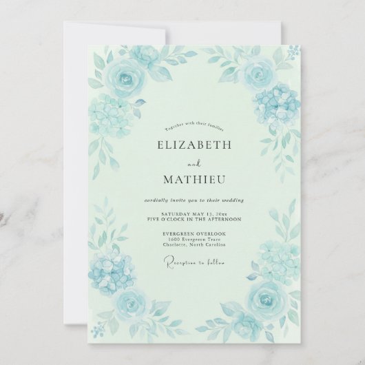 Invitation Mariage Eucalyptus Feuillage Aqua Glacé (Devant)
