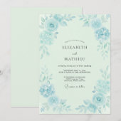 Invitation Mariage Eucalyptus Feuillage Aqua Glacé (Devant / Derrière)