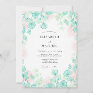 Invitation Mariage Eucalyptus Feuillage Aqua Menthe