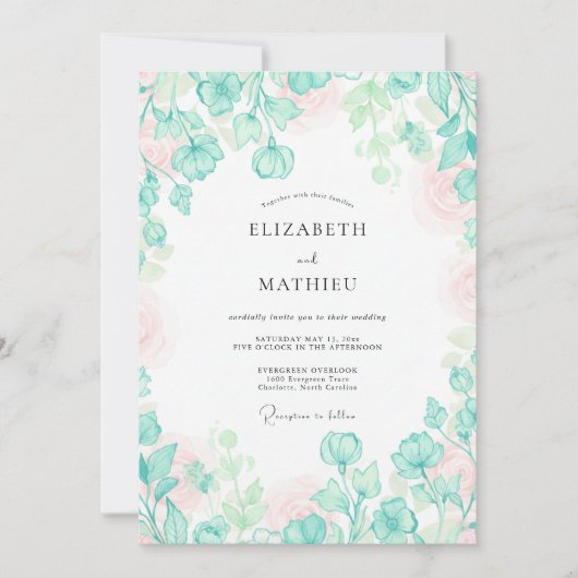 Invitation Mariage Eucalyptus Feuillage Aqua Menthe (Devant)