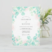 Invitation Mariage Eucalyptus Feuillage Aqua Menthe (Debout devant)