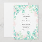 Invitation Mariage Eucalyptus Feuillage Aqua Menthe (Devant / Derrière)