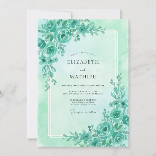 Invitation Mariage Eucalyptus Feuillage Aqua Mousse de Mer (Devant)