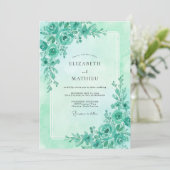 Invitation Mariage Eucalyptus Feuillage Aqua Mousse de Mer (Debout devant)