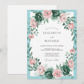Invitation Mariage Eucalyptus Feuillage Aqua Pêche (Devant / Derrière)