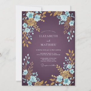 Invitation Mariage Eucalyptus Feuillage Aqua prune