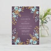Invitation Mariage Eucalyptus Feuillage Aqua prune (Debout devant)