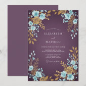 Invitation Mariage Eucalyptus Feuillage Aqua prune (Devant / Derrière)