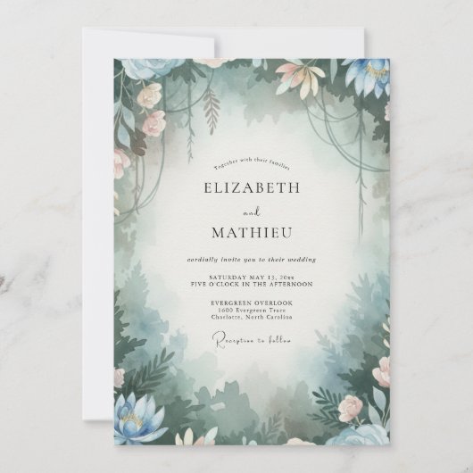 Invitation Mariage Eucalyptus Feuillage Ardoise Aqua (Devant)