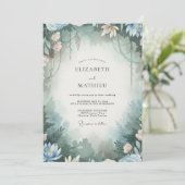 Invitation Mariage Eucalyptus Feuillage Ardoise Aqua (Debout devant)