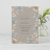 Invitation Mariage Eucalyptus Feuillage Ardoise Taupe (Debout devant)