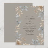 Invitation Mariage Eucalyptus Feuillage Ardoise Taupe (Devant / Derrière)