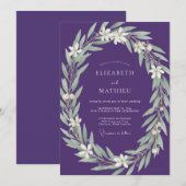 Invitation Mariage Eucalyptus Feuillage Argent Améthyste (Devant / Derrière)