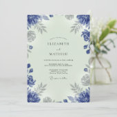 Invitation Mariage Eucalyptus Feuillage Argent Indigo (Debout devant)