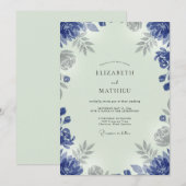 Invitation Mariage Eucalyptus Feuillage Argent Indigo (Devant / Derrière)